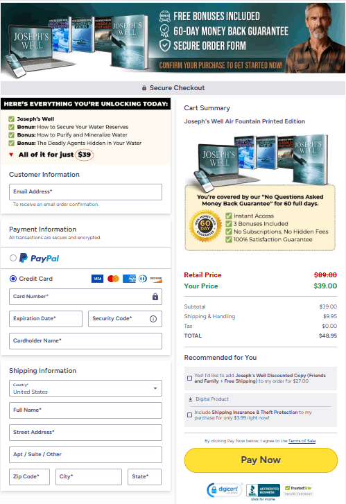 Joseph's Well Checkout Page